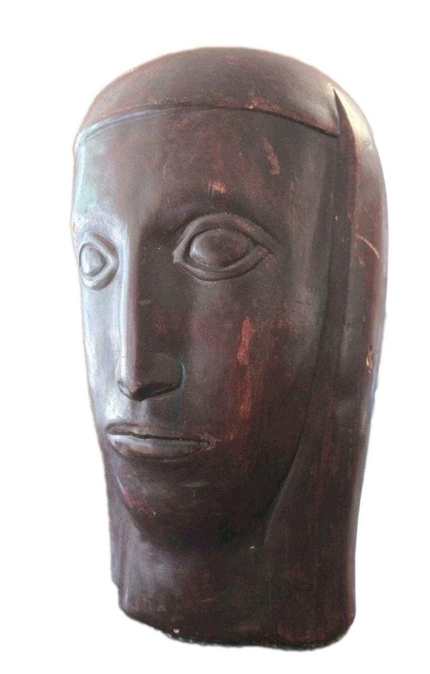 ANTIQUE ART DECO LARGE HEAD OF A WOMAN Style Artist John Carl Ely? 10x6